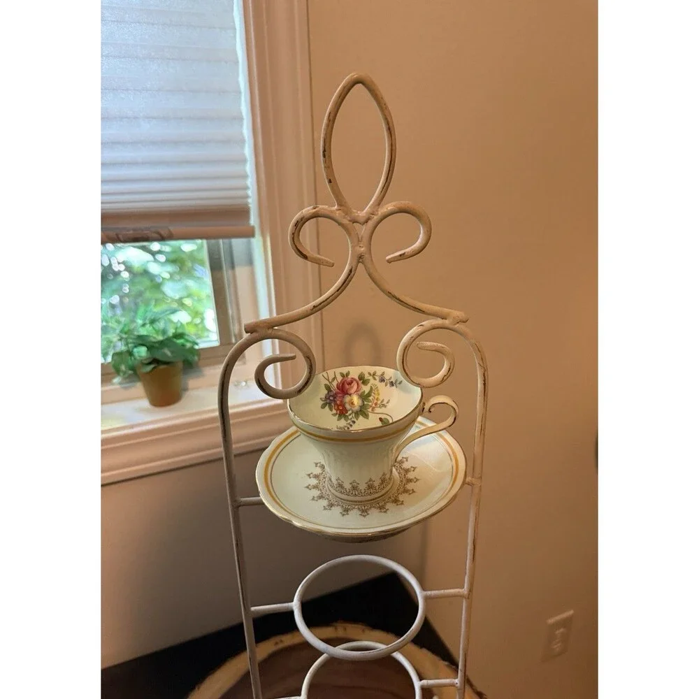Vintage 4 Tier Metal Teacup & Saucer Display Stand 24